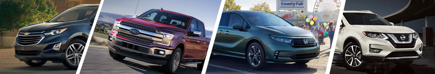 Four pictures of cars of different makes lined up next to each other